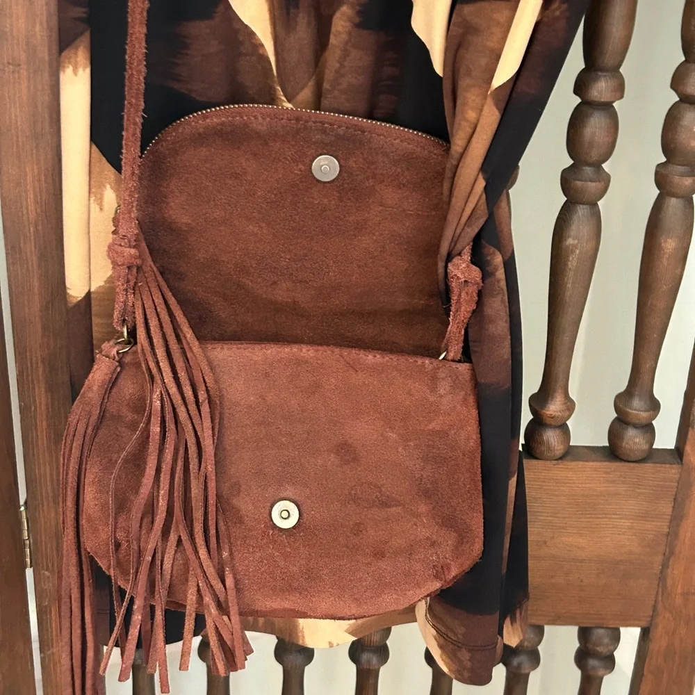 Festival Genuine Leather Brown Suede Crossbody Bag Perfect Concert Bag - Picture 6 of 14